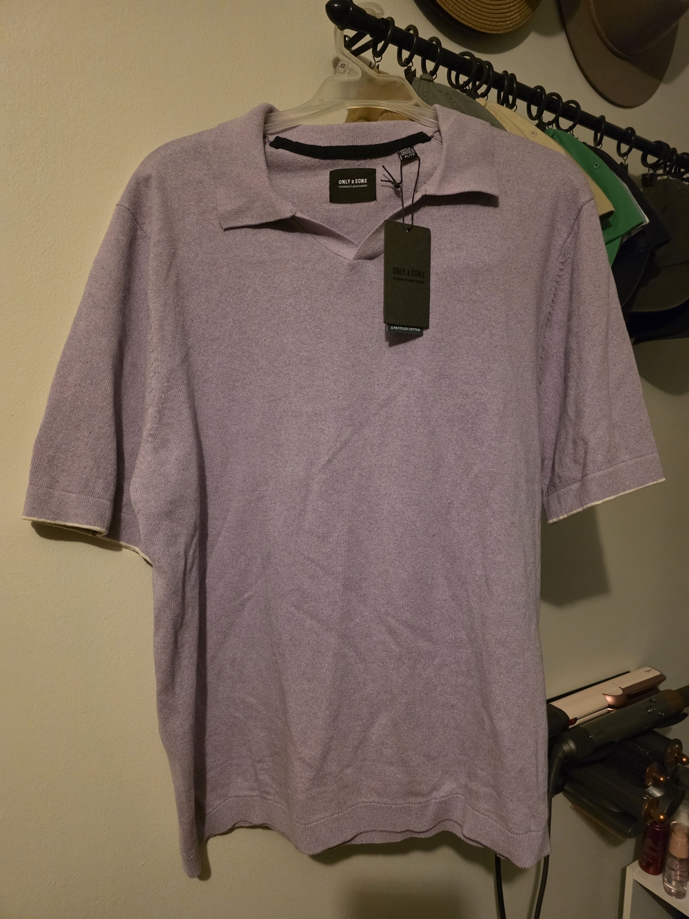 Only & Sons Men's Lavender Cotton Polo Knit Shirt